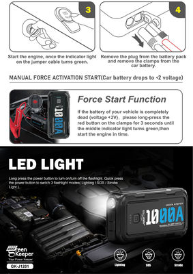 J1201 Peak 1000A 10000mAh ρεύμα φορητό 12V μπαταρία Jump Starter για μοτοσυκλέτα