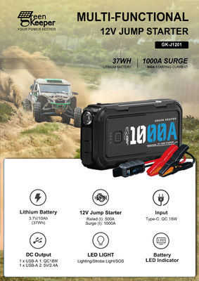 12V 24V 1000A 4000A Jump Starter με PD 65W DC Outlet Air Compressor Συνολική έξοδος 12W