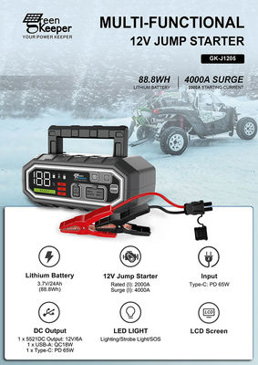 24000mAh 12V Super Capacitor Battery Booster για το αυτοκίνητο Jump Starter Πιο υψηλό ρεύμα 4000A