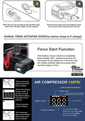 Πολυλειτουργία Car Booster Power Bank Jump Starter με συμπίεση αέρα και έξοδο USB