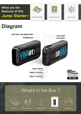 Υψηλής ισχύος αυτοκινητοκινητό Jump Starter Power Bank για πολλαπλές λειτουργίες φορητή μπαταρία 12v λιθίου