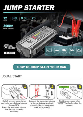 J1203 PD65W 12v 3000A High Power Car Jump Starter με φακό DC για μικρά αυτοκίνητα