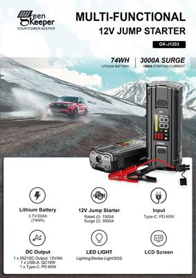 Η μπαταρία του αυτοκινήτου Jump Starter UltraSafe Super Capacitor 3000A Power Bank για οχήματα