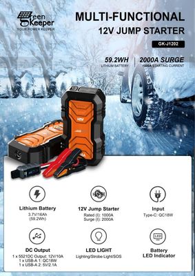 12V 24V 4000A UltraSafe Fit Εξαιρετικές θερμοκρασίες Φορητή μπαταρία Jump Starter για αυτοκίνητο