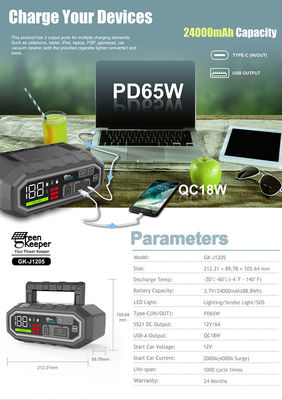 GreenKeeper UltraSafe Μεγάλη εκφόρτιση 4000A Lithium Jump Starter Power Bank για φορτηγά