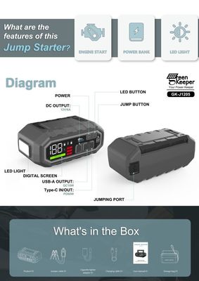 4000A UltraSafe Πολυλειτουργική μπαταρία Jump Starter με LED φως ακραίες θερμοκρασίες